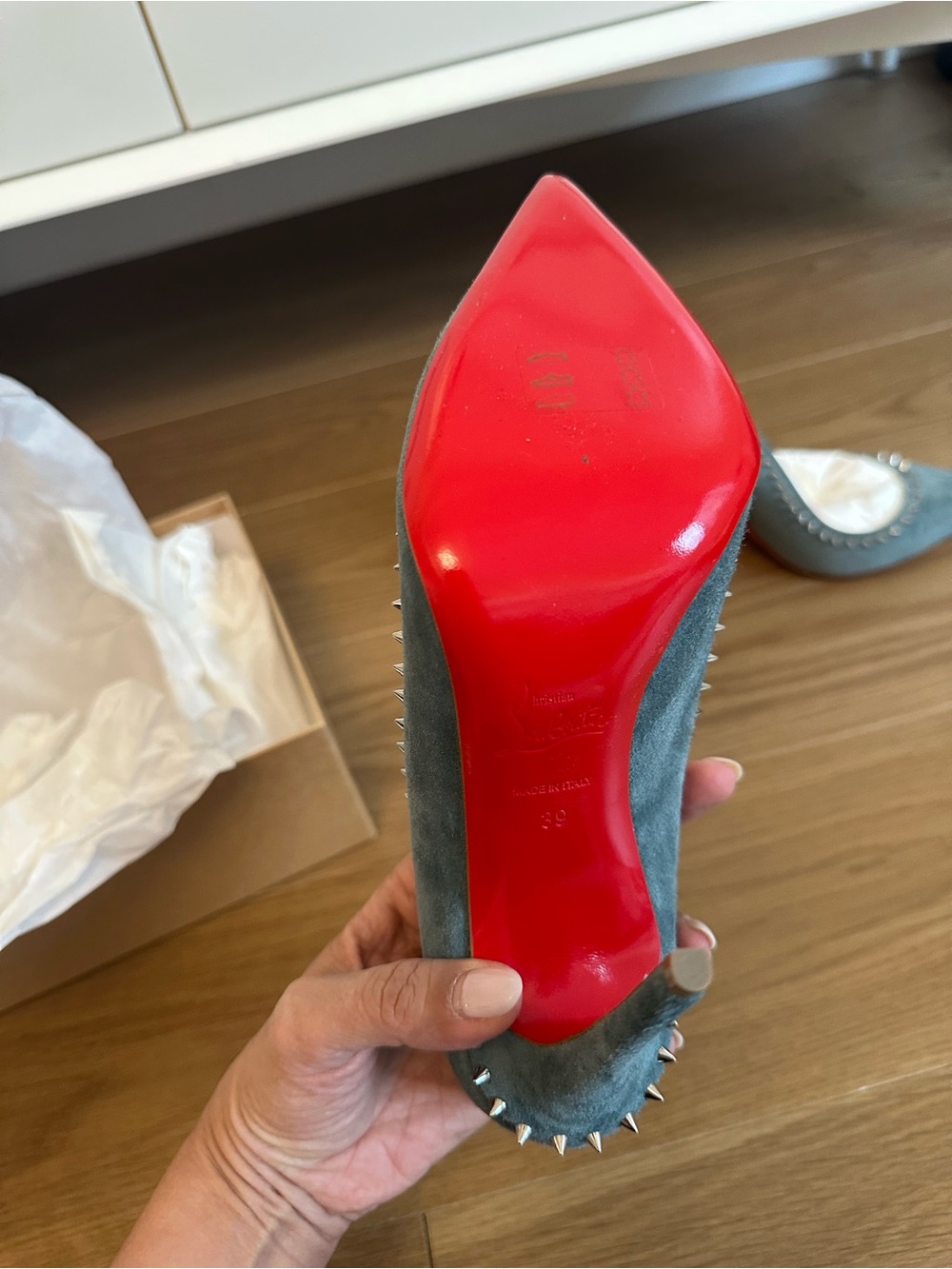 NEW Christian Louboutin Anjalina 100 Suede Spike Pumps EU 39 US 9 - Picture 7 of 10